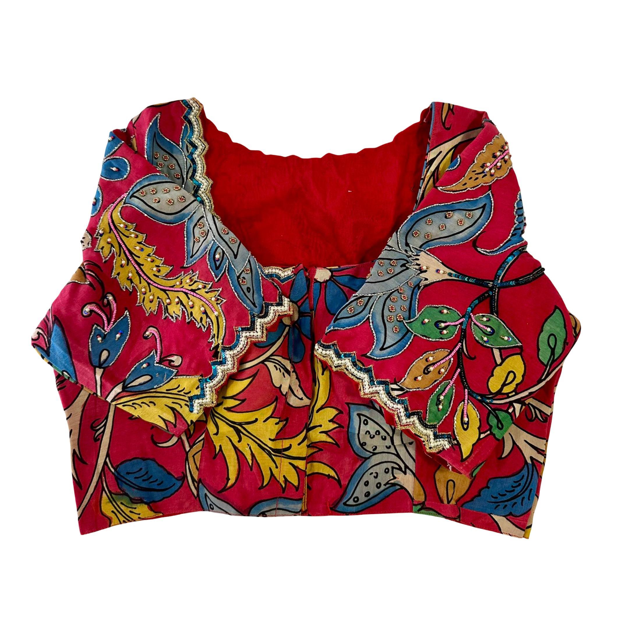 Handcrafted Raw Silk Blouse with Kalamkari Fabric