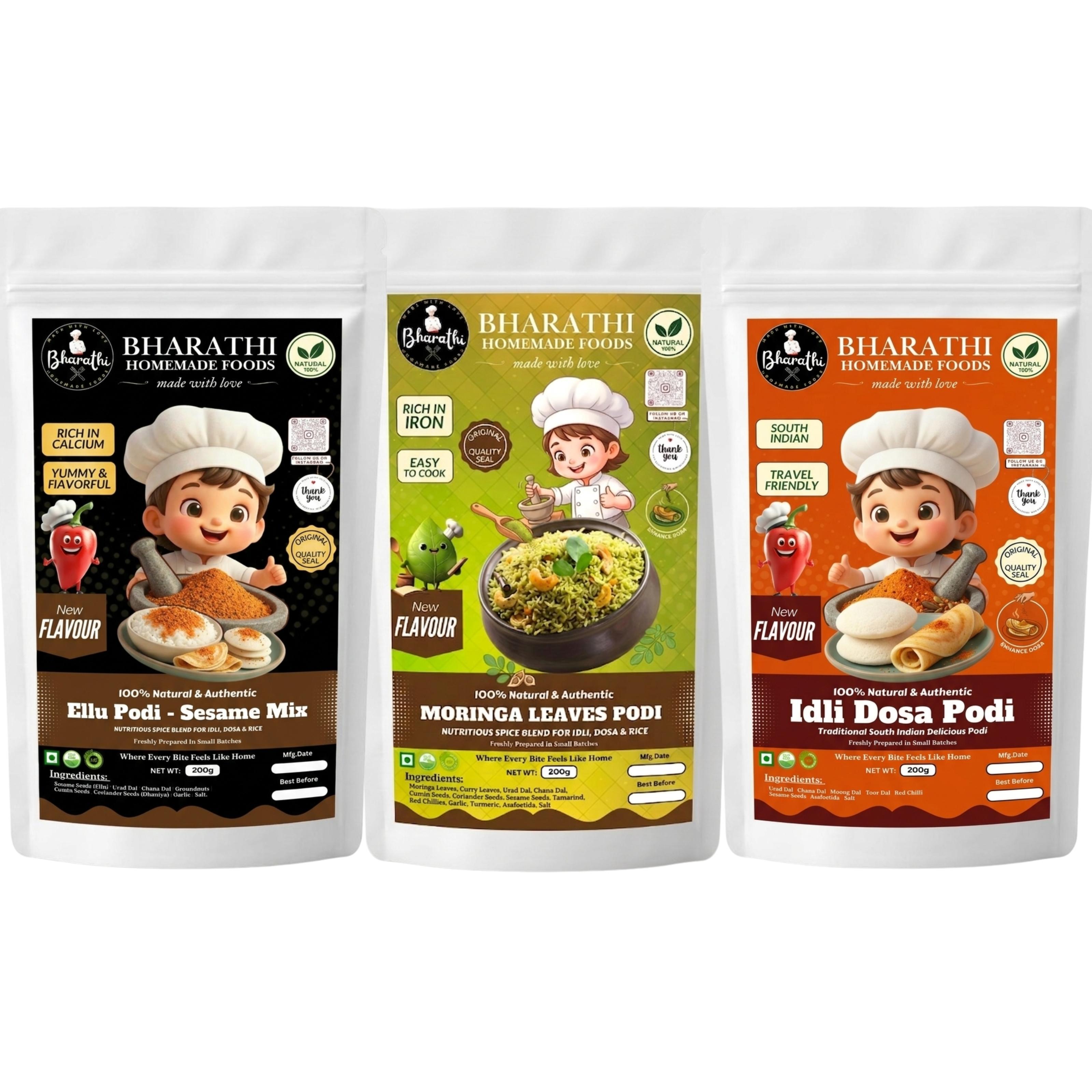 Moringa Leaves Podi- Ellu Podi- Idli Dosa Podi- 3 in 1 SPECIAL COMBO