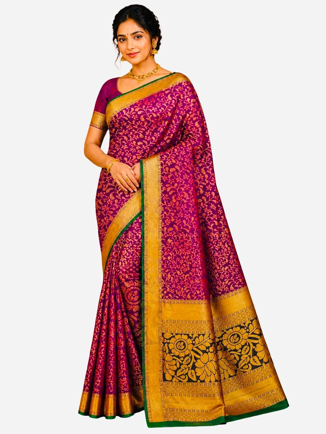 Pure Kanchipuram Silk Saree Deep Wine Green Bridal Saree Traditional South Indian Wedding Saree Zari