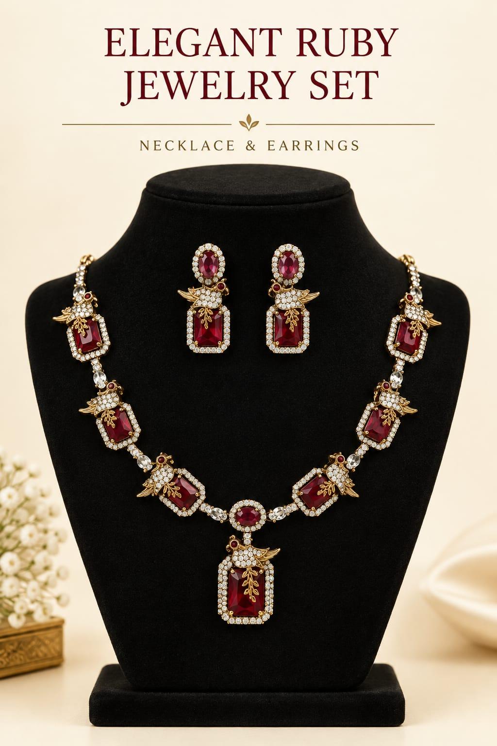 Victorian pendant necklace-Ruby ad stone party wear necklace with earring 