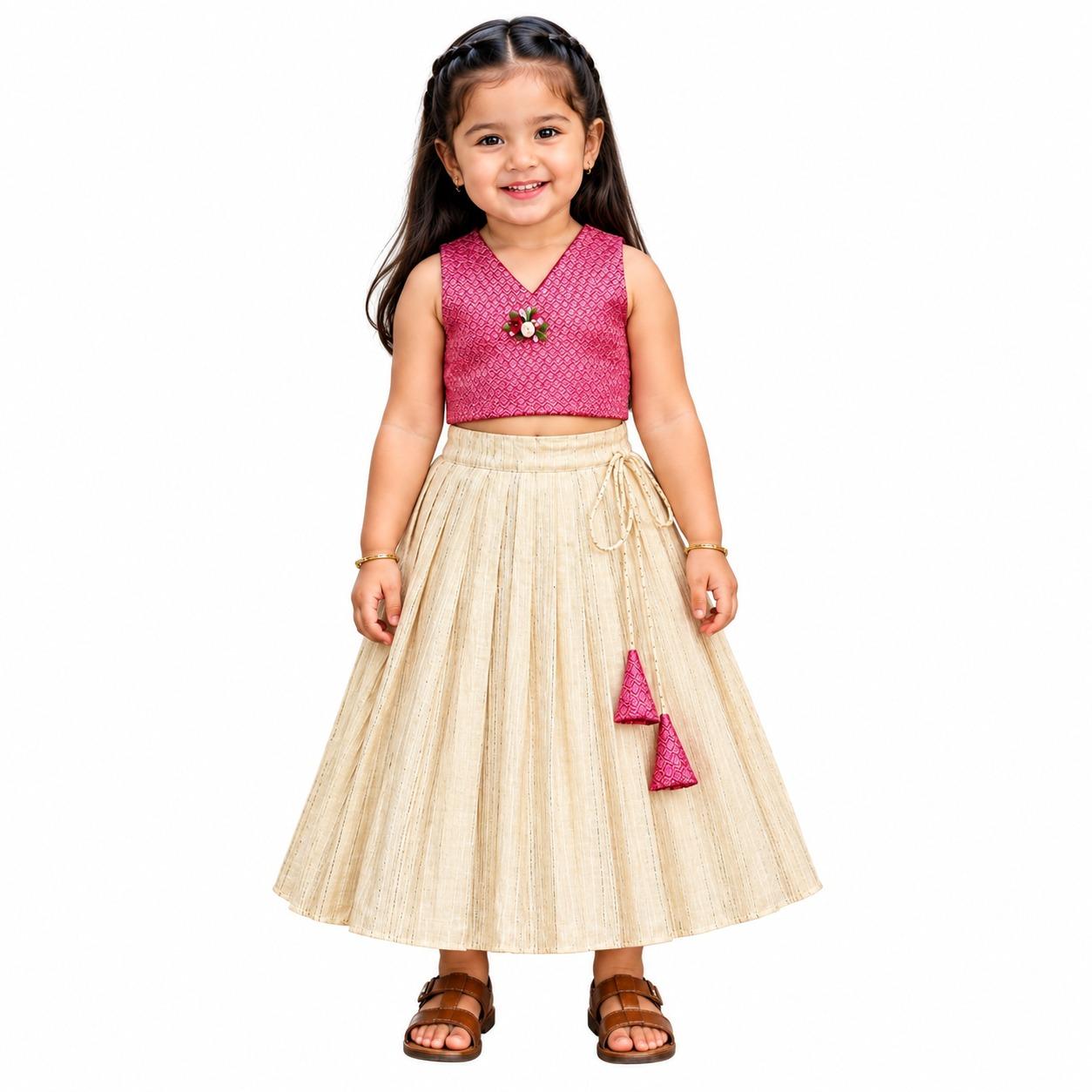 Blush pink and golden ivory skirt set 