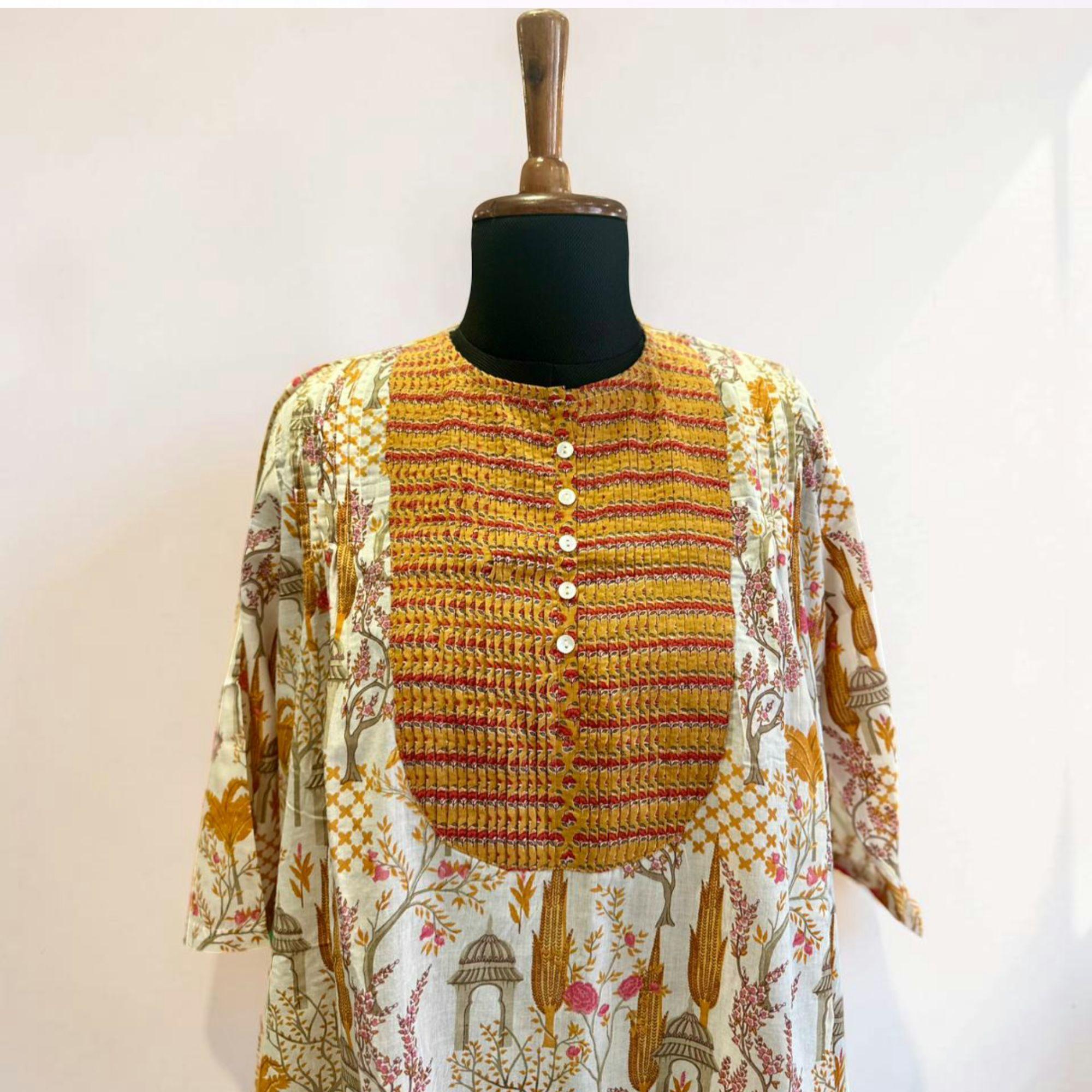 Printed Kurta with Elegant Textured Yoke & Delicate Button Charm! Printed Kurta with Elegant Textured Yoke & Delicate Button Charm!