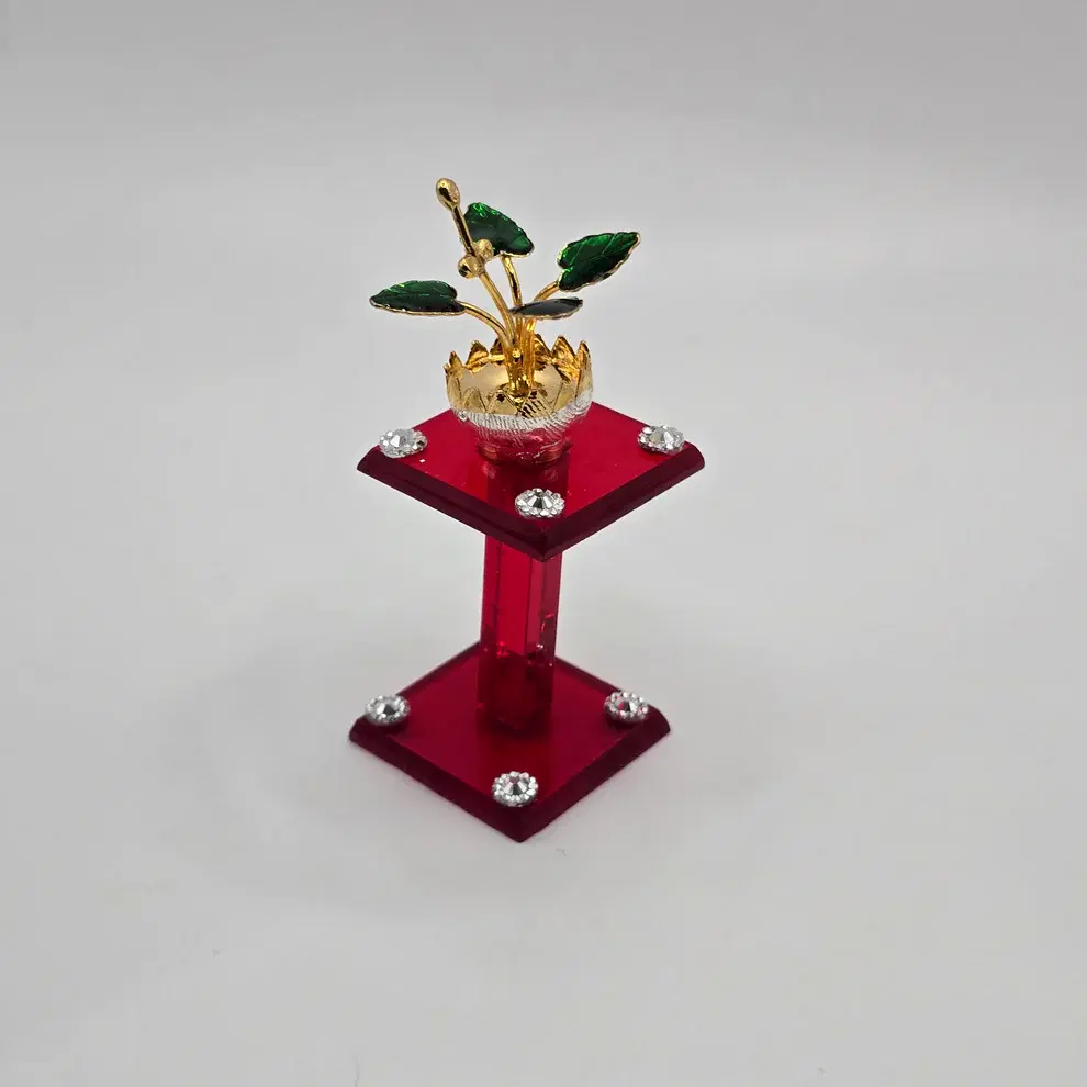 Real Silver Tulsi Kyari Plant with Gold-Toned Finish | Red Acrylic Base | Sacred Thulasi Return Gift for Puja Real Silver Tulsi Kyari Plant with Gold-Toned Finish | Red Acrylic Base | Sacred Thulasi Return Gift for Puja
