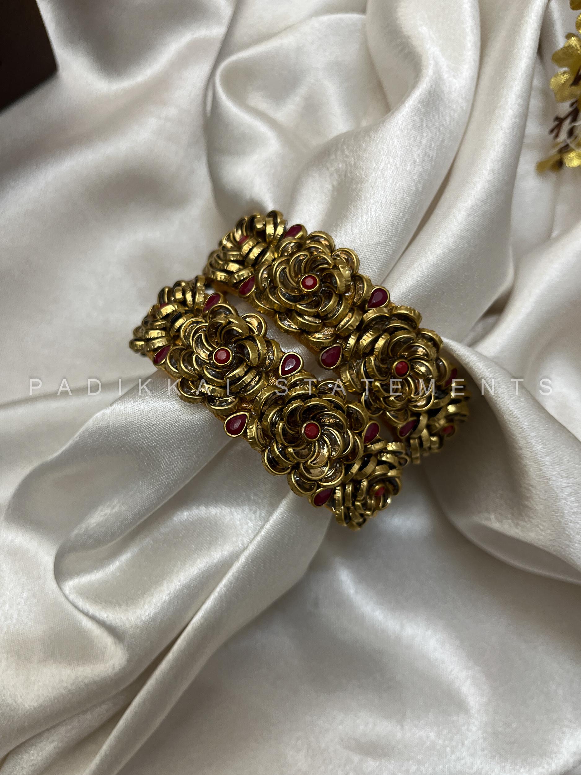 Rosette Kundan Set - Maroon and Gold Rosette Kundan Set - Maroon and Gold