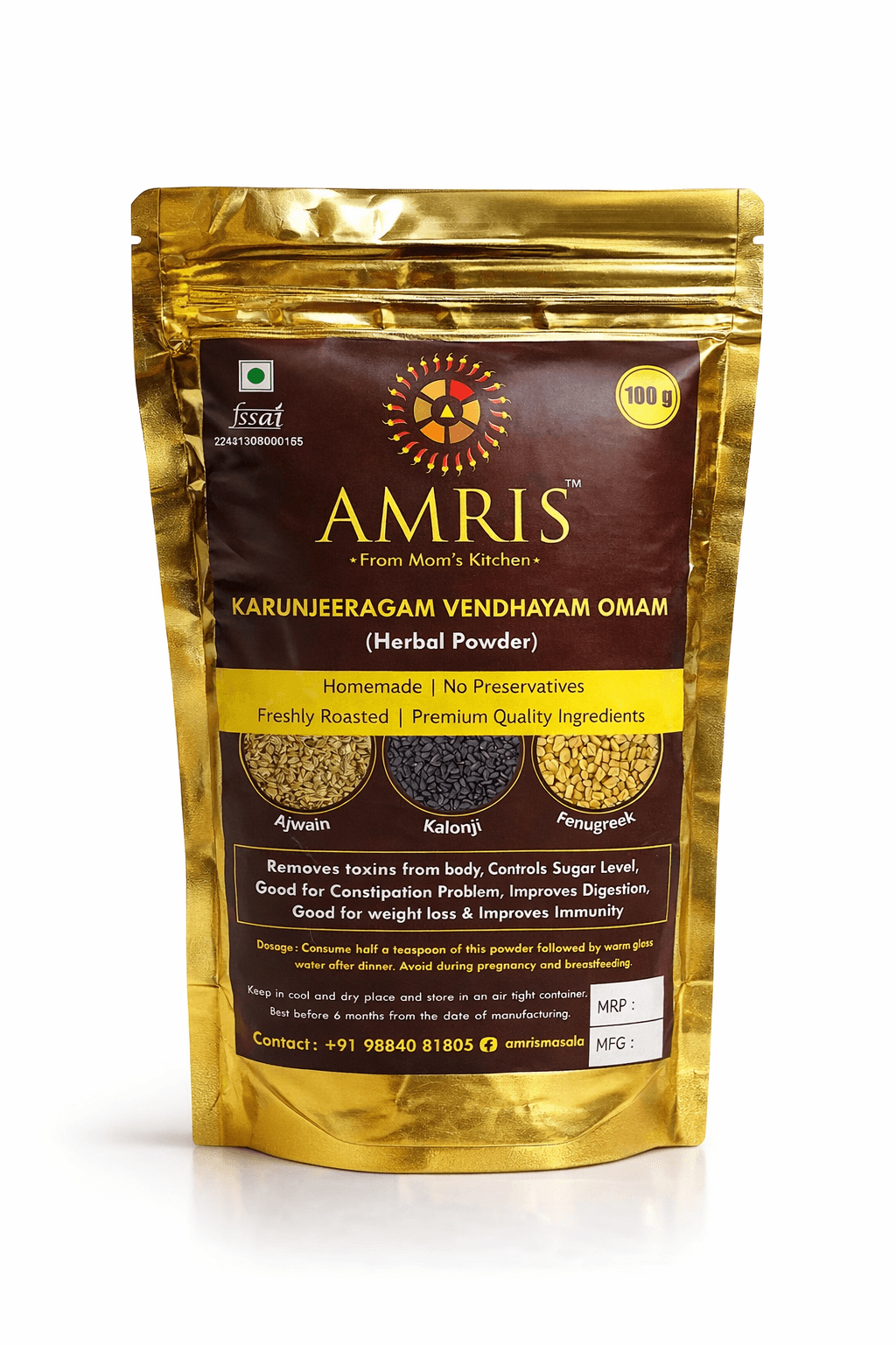 Amris Omam Karujeeragam Vendhayam Detox Powder | Traditional Tamil Herbal Digestive & Detox Mix | 100% Natural Amris Omam Karujeeragam Vendhayam Detox Powder | Traditional Tamil Herbal Digestive & Detox Mix | 100% Natural