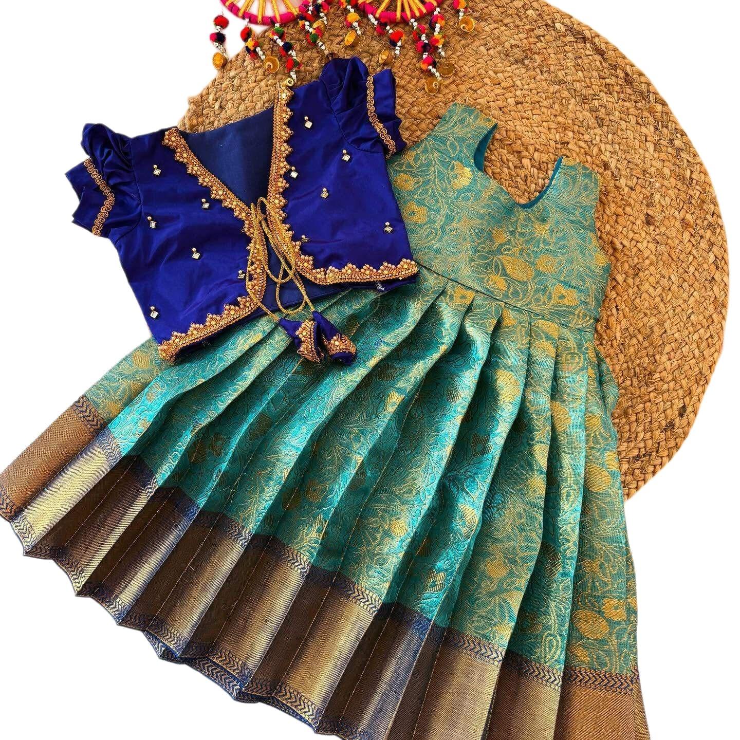 Royal Blue Frock with Banarasi Overcoat | Women's Traditional Ethnic Wear Royal Blue Frock with Banarasi Overcoat | Women's Traditional Ethnic Wear