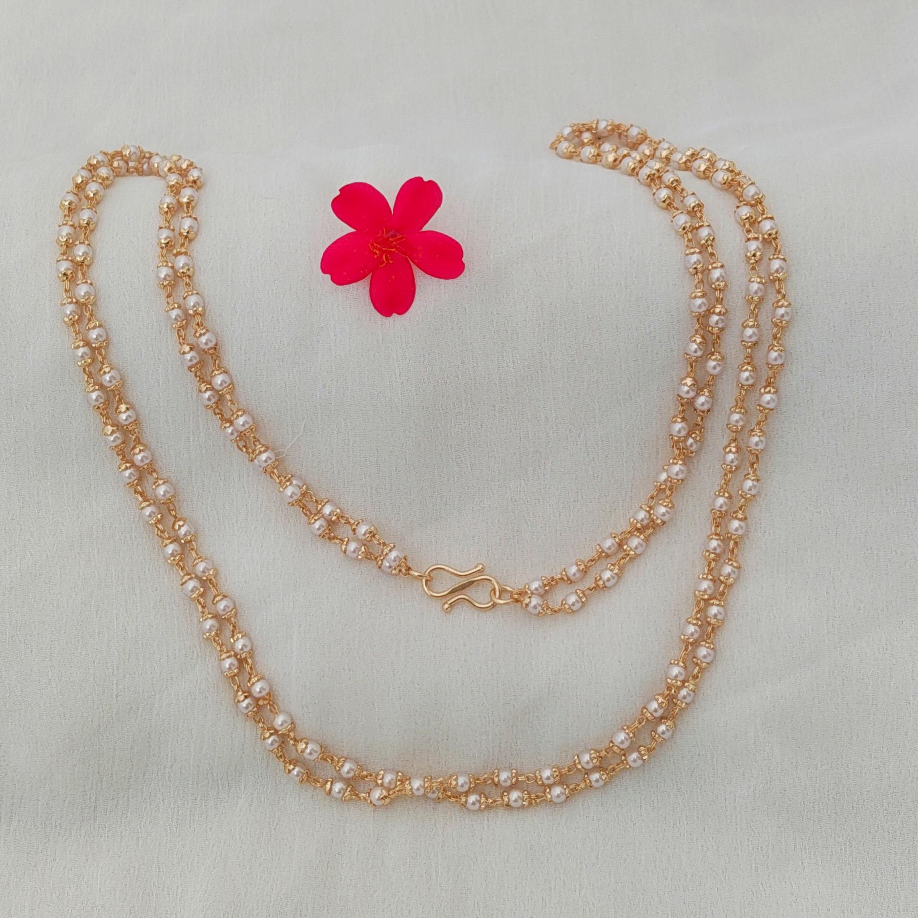 Double Layer Mini Pearl Chain with Gold Polish Double Layer Mini Pearl Chain with Gold Polish
