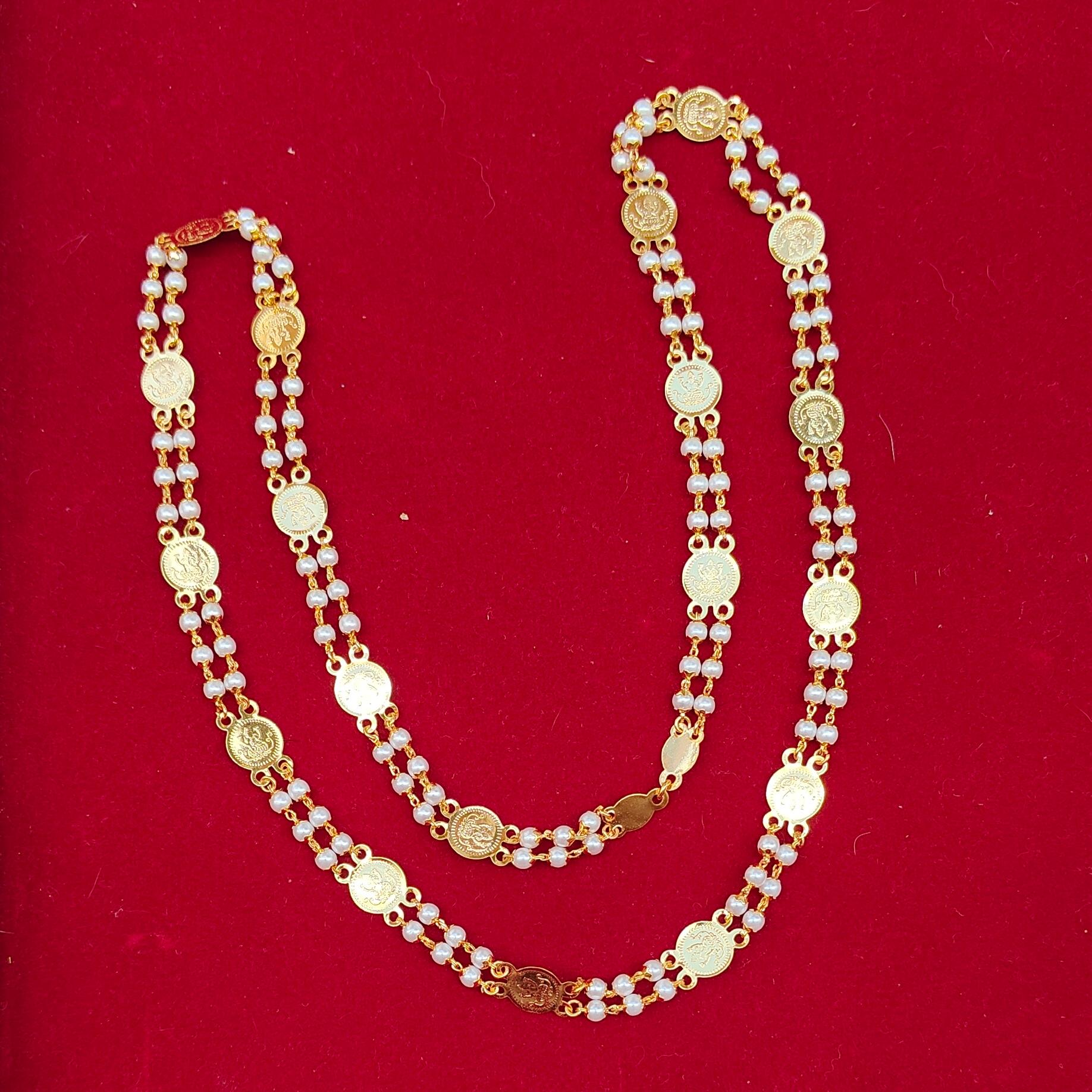 Double Layer Pearl Chain with Lakshmi Coins Double Layer Pearl Chain with Lakshmi Coins
