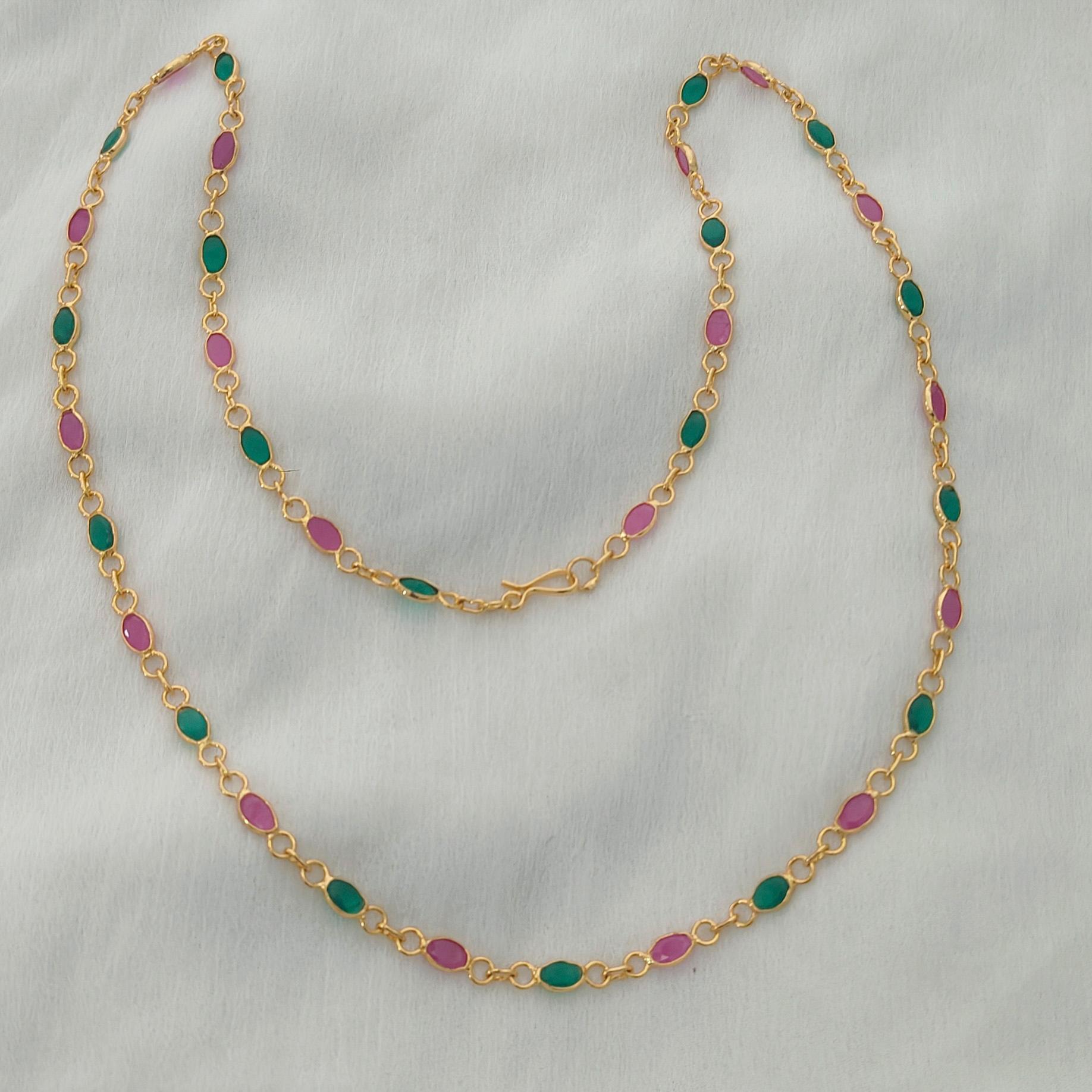 Multicolor AD Stone Chain with Gold Polish Multicolor AD Stone Chain with Gold Polish