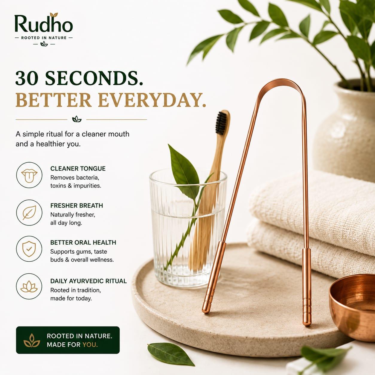 Rudho Copper Tongue Cleaner Reusable Ayurvedic Tongue Scraper for Daily Oral Care Rudho Copper Tongue Cleaner Reusable Ayurvedic Tongue Scraper for Daily Oral Care