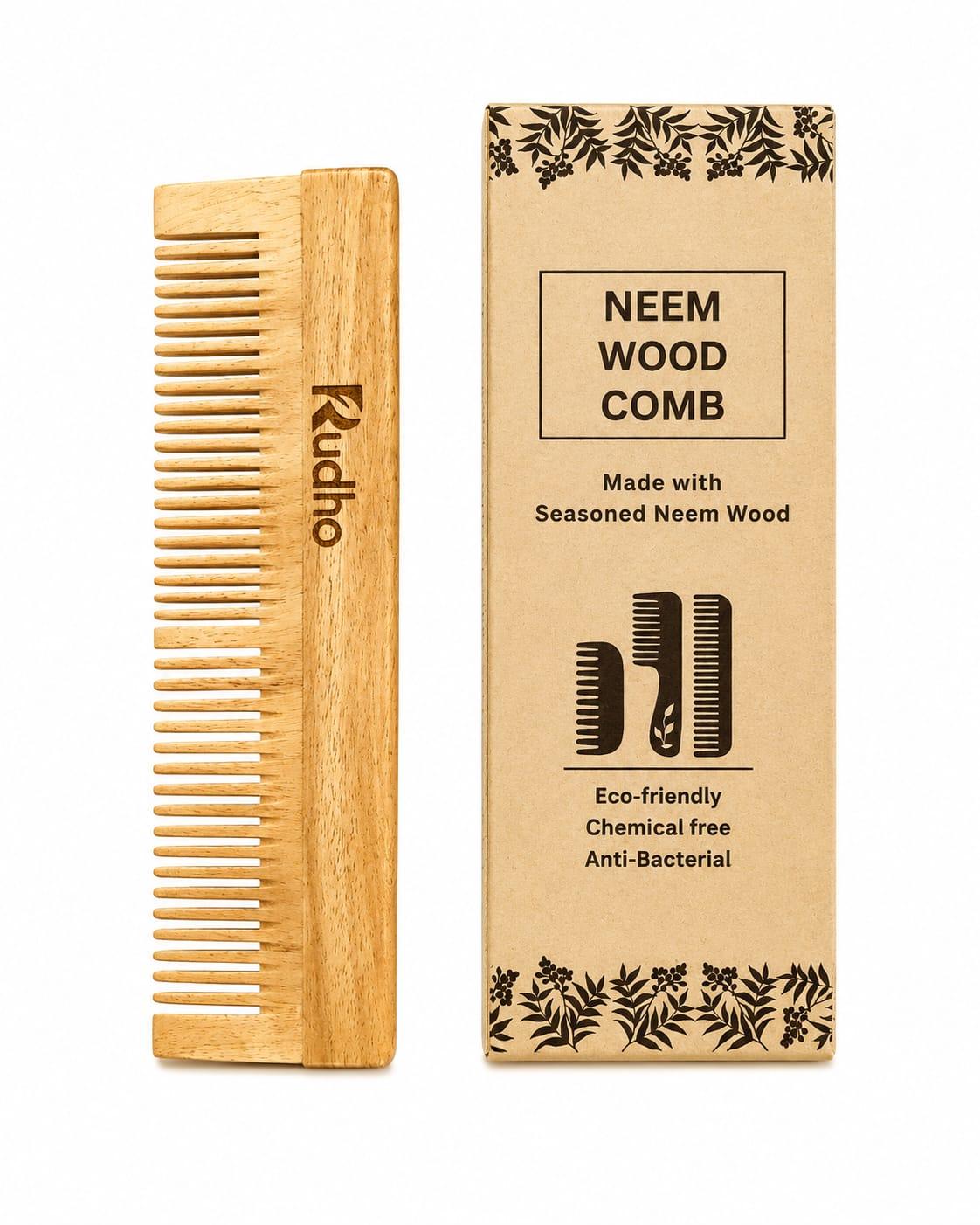 Rudho Neem Wood Comb Dual Tooth Wooden Hair Comb Rudho Neem Wood Comb Dual Tooth Wooden Hair Comb