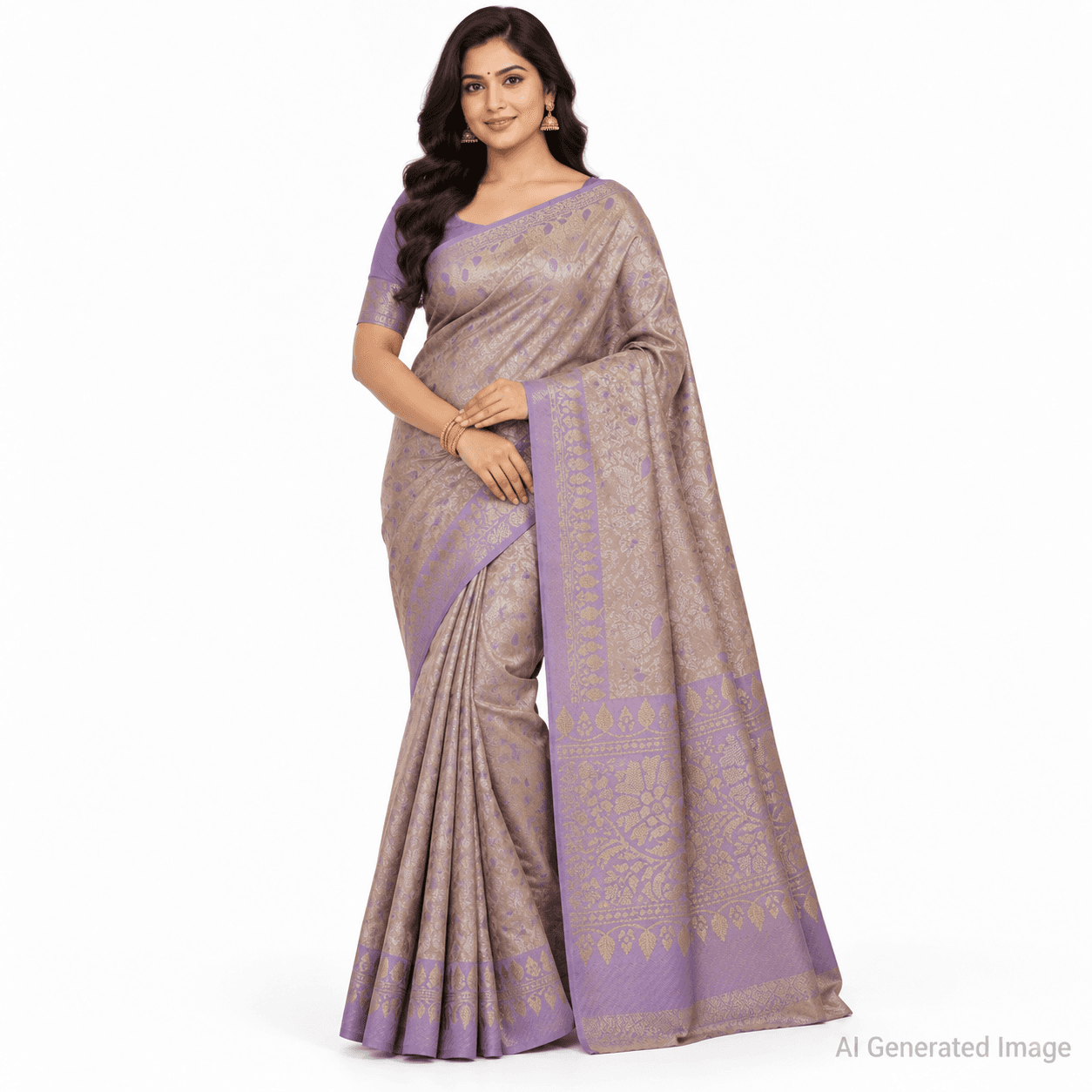 Soft Silk Saree with Floral Zari Design and Blouse Soft Silk Saree with Floral Zari Design and Blouse