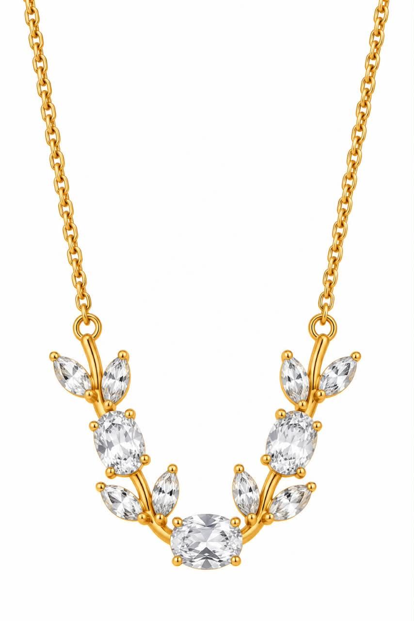 Anti-tarnish white crystal leaf V-shaped pendant chain Anti-tarnish white crystal leaf V-shaped pendant chain