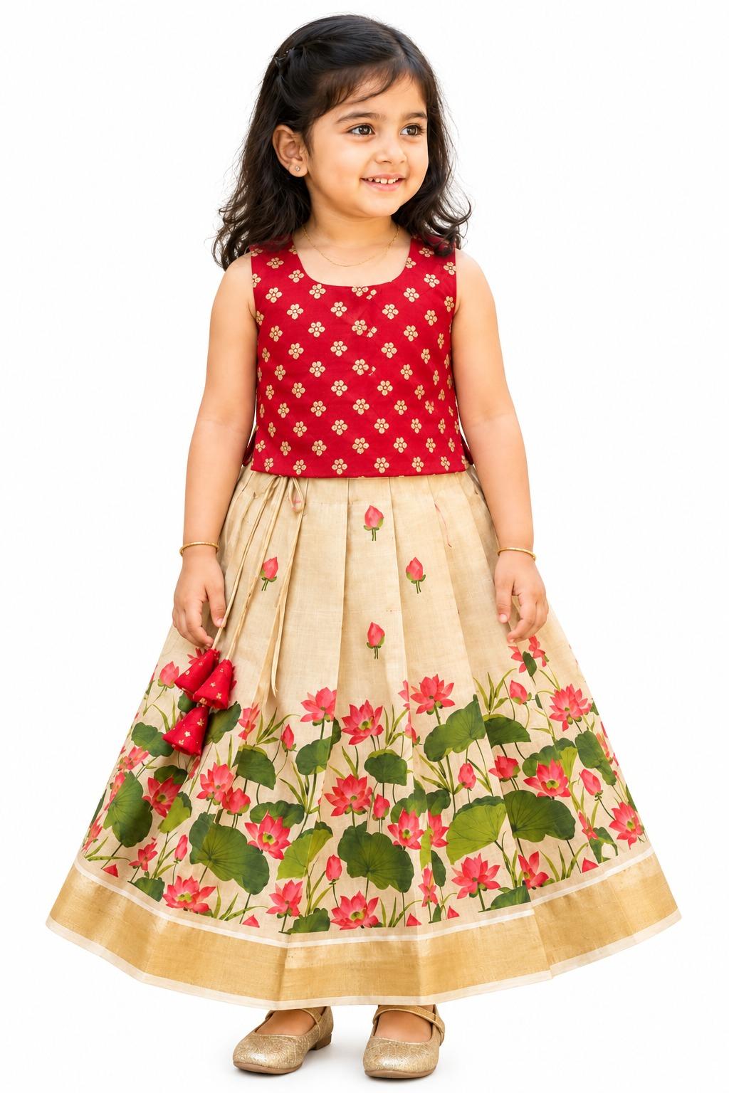 Ruby Red silk blouse with lotus petals skirt Ruby Red silk blouse with lotus petals skirt