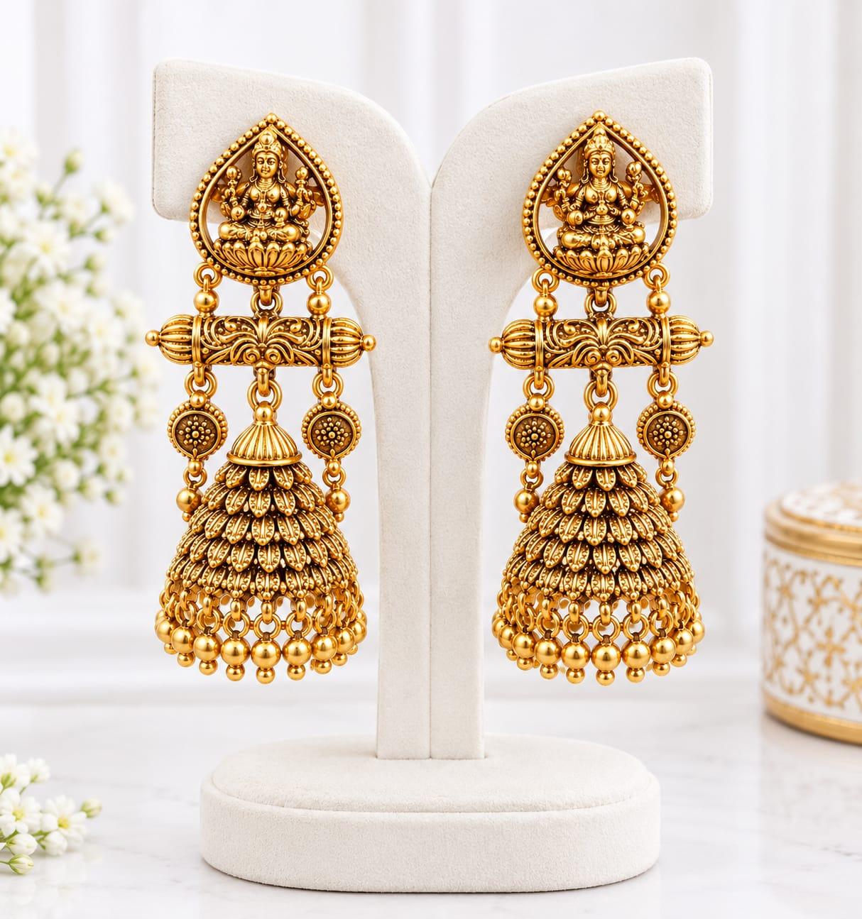 Antique lakshmi jhumka and temple design earring Antique lakshmi jhumka and temple design earring