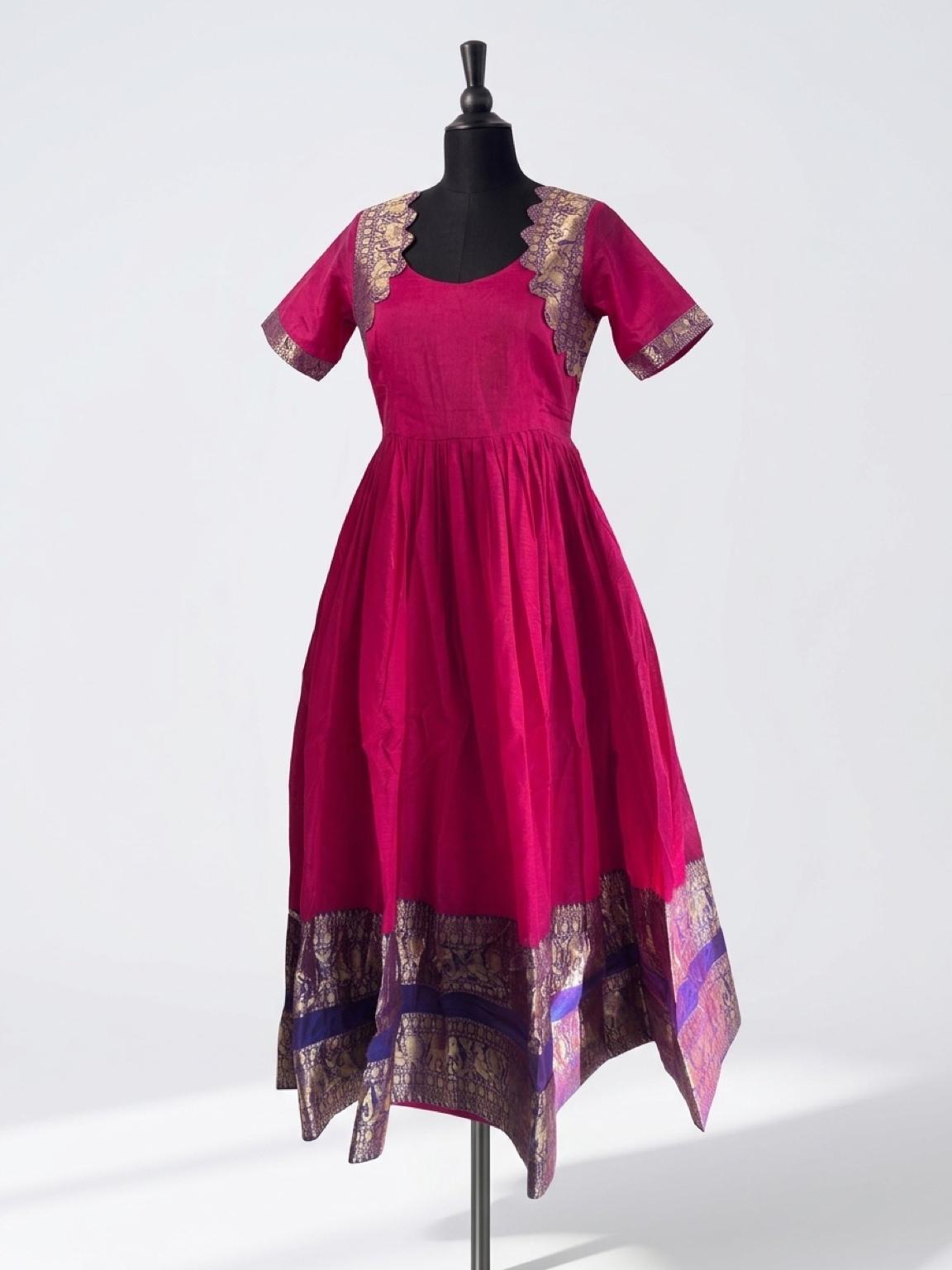 Semi-Cotton Silk Flared Ethnic Maxi Semi-Cotton Silk Flared Ethnic Maxi
