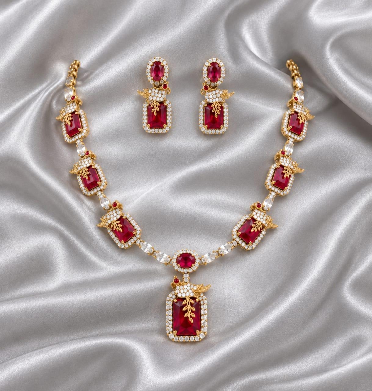 Victorian pendant necklace-Ruby ad stone party wear necklace with earring Victorian pendant necklace-Ruby ad stone party wear necklace with earring