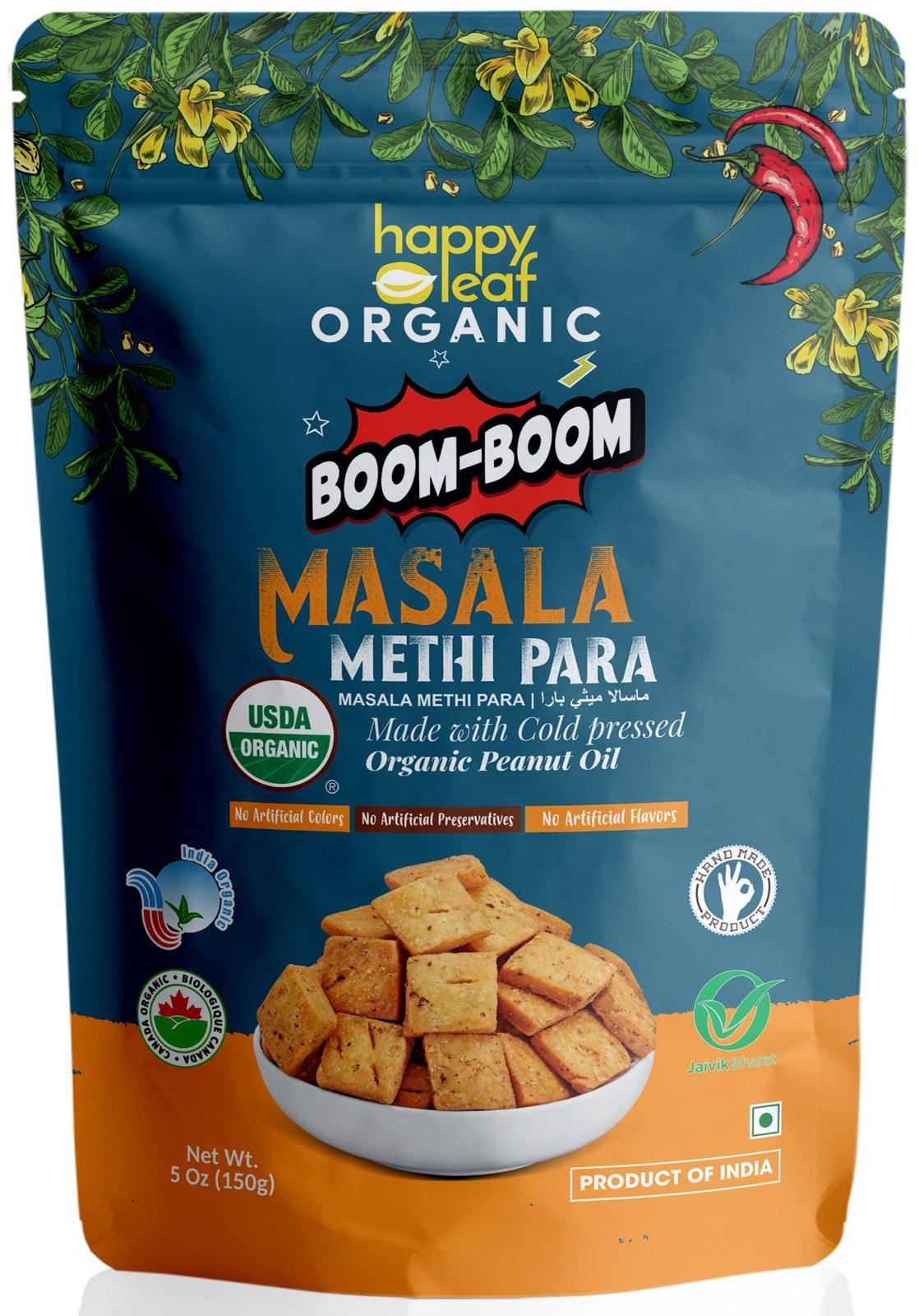 Happy Leaf Organic Masala Methi Para - Crispy Herbal Snack 150 g Happy Leaf Organic Masala Methi Para - Crispy Herbal Snack 150 g