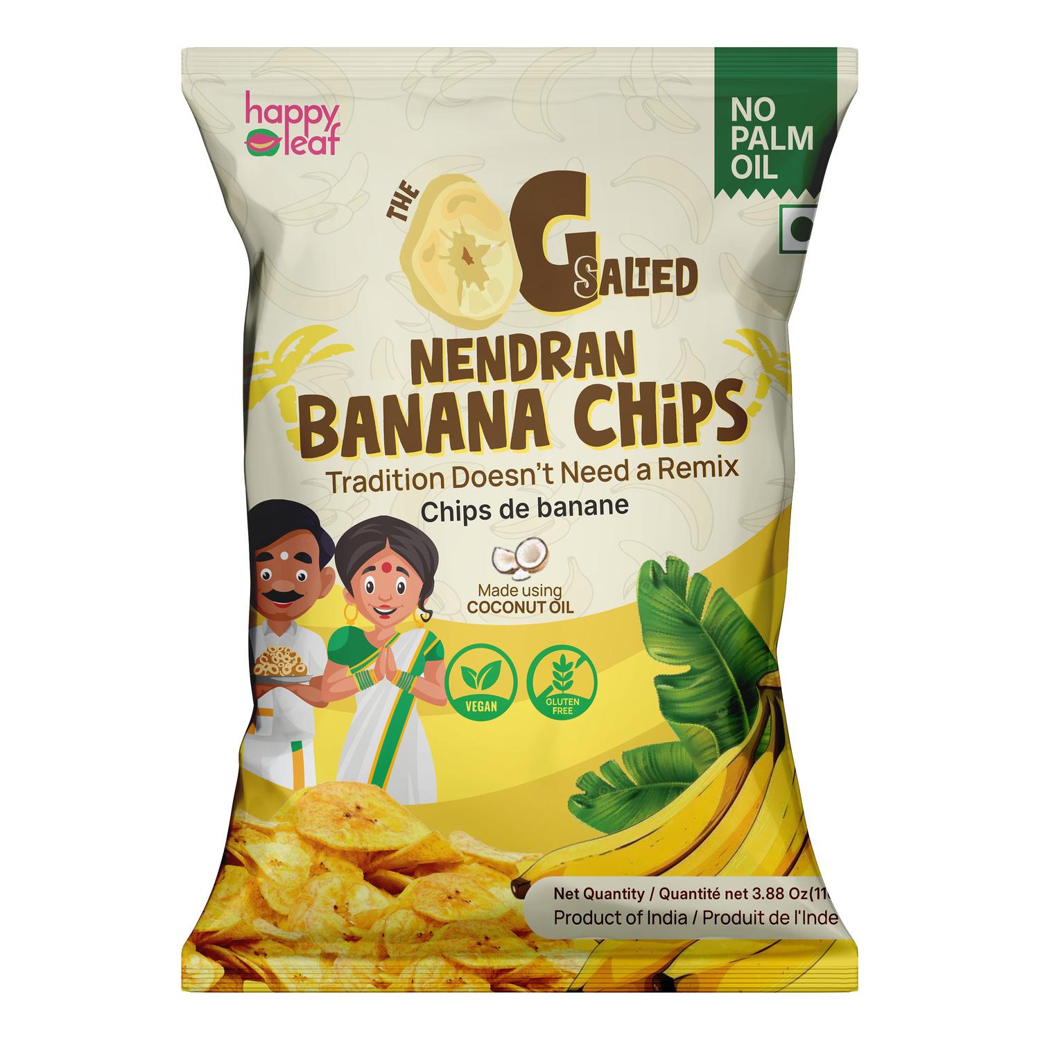 Happy Leaf Salted Nendran Banana Chips -crispy South Indian Snack, 110 g Happy Leaf Salted Nendran Banana Chips -crispy South Indian Snack, 110 g