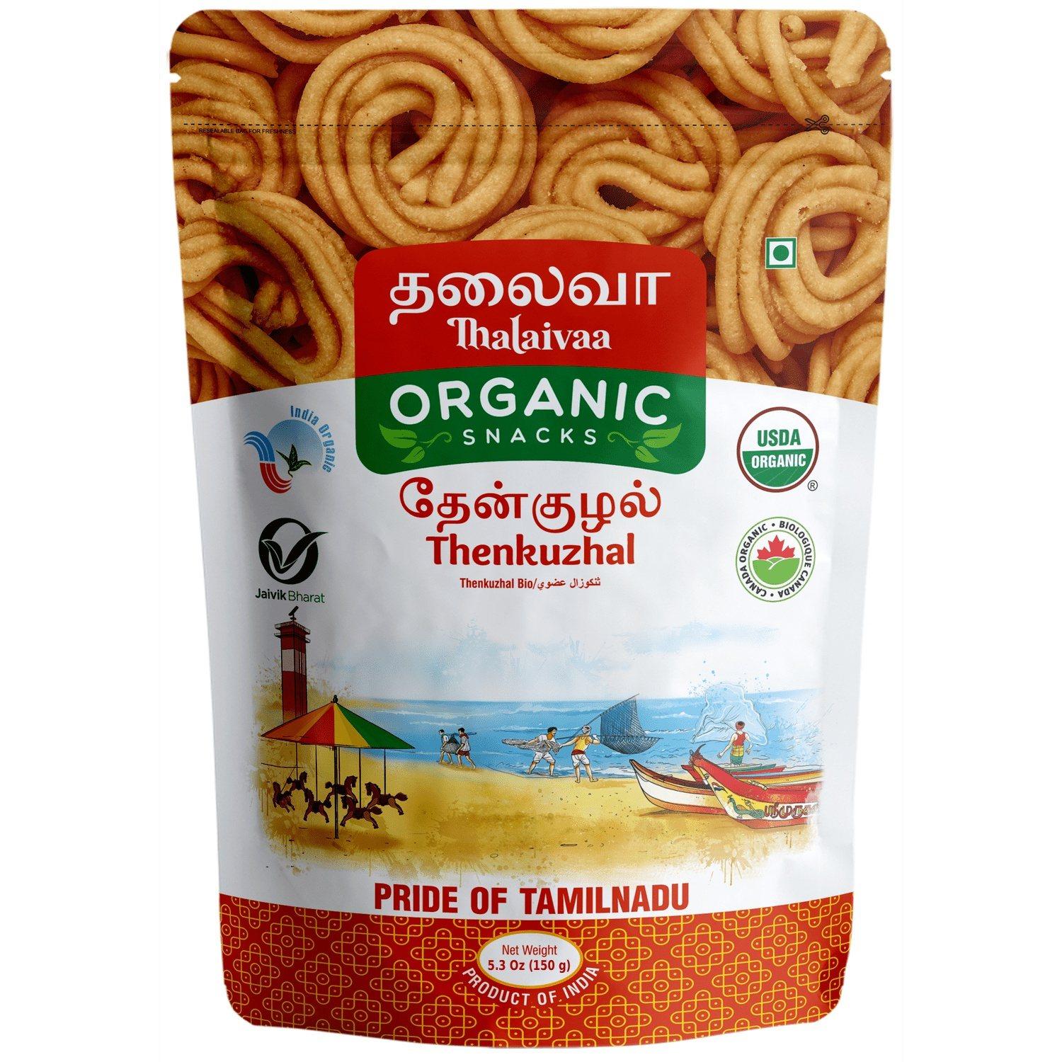Thalaivaa Organic Thenkuzhal Murukku - Crispy South Indian Snack 150 g Thalaivaa Organic Thenkuzhal Murukku - Crispy South Indian Snack 150 g